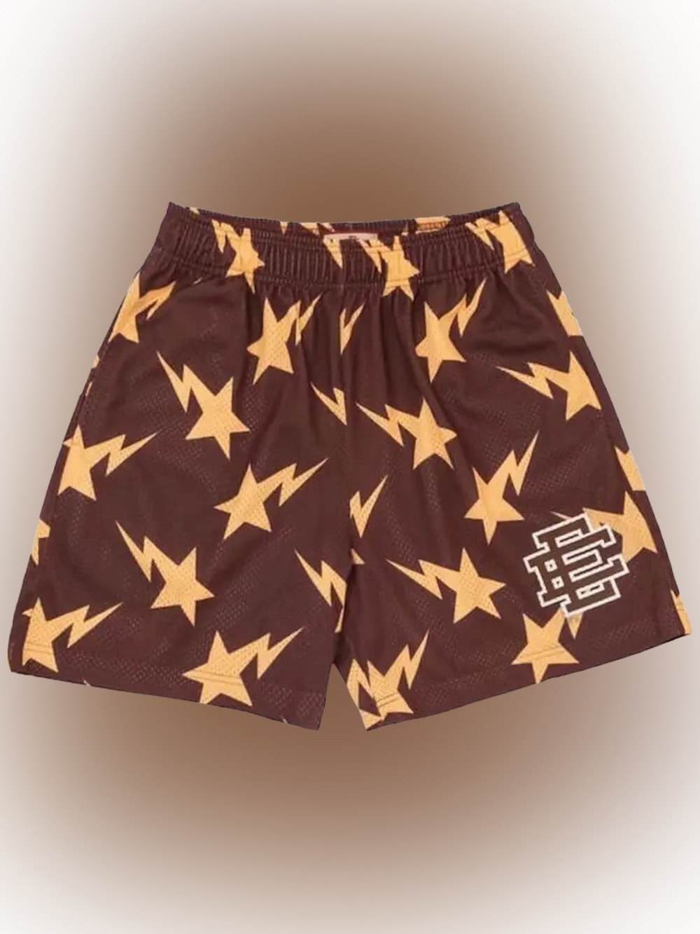 Eric Emanuel Brown and Yellow Star Lightning Swim Trunks